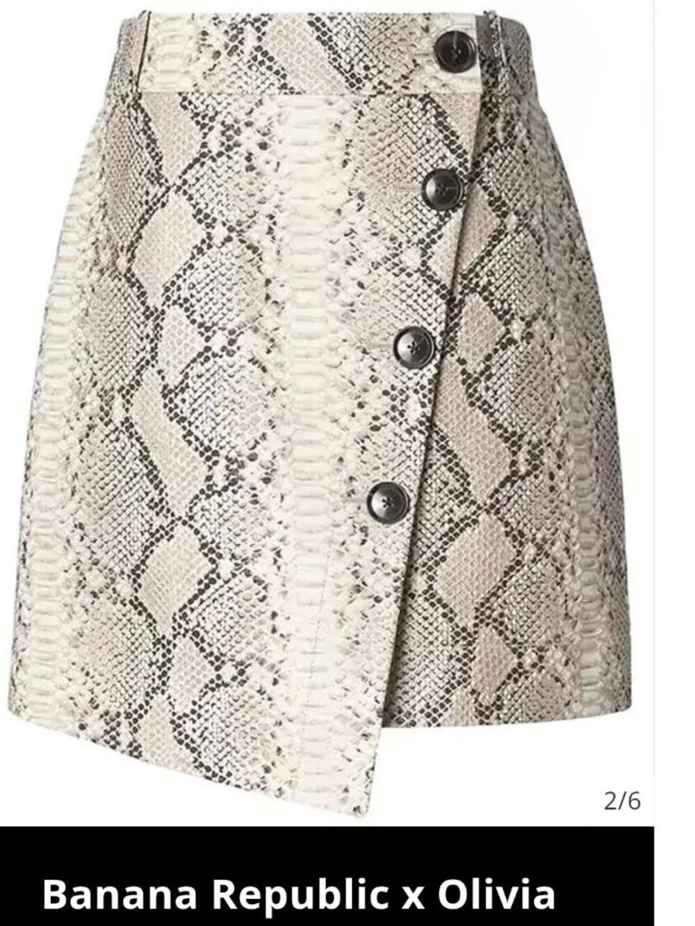 NWOT Olivia Palermo x BR Snake-Effect Italian Leather Button-Wrap Skirt